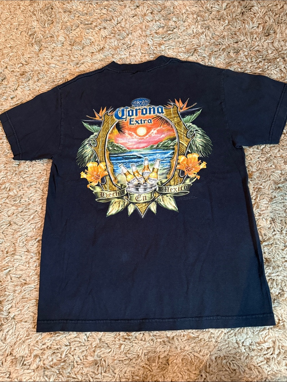 Vintage 2004 Fifth Sun Corona Extra Beer T-Shirt Navy Blue Back Print Y2K